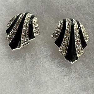 Vintage Avon rhinestone black enamel clip earrings